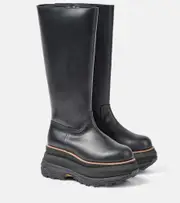 [Sacai] Sacai Leather platform knee-high boots AU 7 black