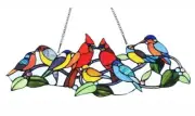Stained Glass Window Panels 27" x 10" Singing Birds Tiffany Style MATCHING PAIR