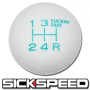 WHITE/TEAL FING FAST SHIFT KNOB FOR 5 SPEED SHORT THROW SHIFTER LEVER 10X1.5 S02