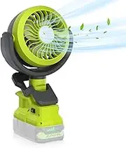 GGiking Clip on Fan Cordless for Ryobi 18V Battery Outdoor Jobsite Fan with LED lampe Camping Workshop Construction Site Tent (No Battery)