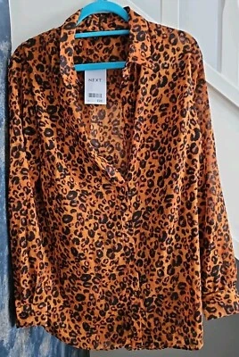 Womens Next Brown Animal Print Glitter Top UK Size 16 (44)