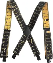 [BaronHong] Mens 2" Wide Adjustable Elastic Braces X Shape Strong Clips - Heavy Duty Tape Measure Pattern