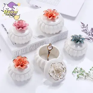 【Meow】手工花朵儲物罐陶瓷歐式清新家居化妝首飾盒喜糖盒創意結婚禮品盒