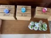 61 CRATE & BARREL POP TEA LIGHT HOLDER GLASS BLUE GREEN TURQUOISE PINK AND MORE