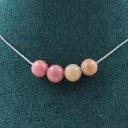 Necklace 4 Beads Rhodonite 8 MM Chain Stainless Steel Necklace Women, Mens