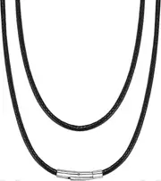 Morakot Waterproof Braided Leather Necklace Cord for Men Women with Stainless Steel/Black Clasp, 2/3MM Width, 16"-30" Length, Black/Brown Flexible ...