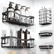 Havenry 5 Piece Shower Caddy - Rust Proof Bathroom Organiser - Suction Shower Storage with Hooks - Hanging Shower Shelf for Shampoo & Soap - Adhesive Shower Organiser - Black Shower Accessories