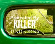 2 PROTECTED BY KILLER UNICORNS DECAL Stickers For Car Window Bumper Laptop