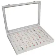 Ring Organizer Tray Velvet Ring Earring Storage Box TranSparent 100 Slot Grey