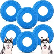 6 Pieces Rubber Tire Flyer Dog Toy 10 Inch Blue Lightweight Flying Disc Fetch Toy for Small Large Dogs Great for Beach and Pool Floats in Water & Safe on Teeth