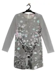 NWT Pumpkin Patch Grey Marle Rosie Deer Print Dress Sz 12 Girls