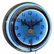 Modelo Sign Blue 15" Double Neon Clock Man Cave Diner Pub Bar