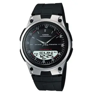 【CASIO】10年電力商務型男膠帶雙顯錶-黑面X銀框(AW-80-1A)正版宏崑公司貨