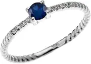 [Dainty and Elegant Gold Rings] 10k White Gold Dainty Diamond and Solitaire Sapphire Rope Design Stackable/Proposal Ring