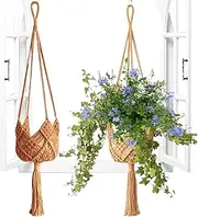Macrame Plant Hanger | 2X Hangable Plant Basket | Trendy Boho Crochet Ceiling Home Decor, Flower Pots Basket for Window and Porch