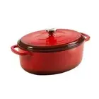 Lodge Dutch Oven 7 qt. Red Porcelain Enameled Cast Iron Round Knob Loop Handles