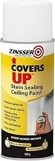 Zinsser Covers Up Ceiling Paint & Primer in One - 369g White Aerosol, Flat Finish, Non-Yellowing, Low-Odour - Vertical Spray for Easy Overhead Application, Seals Water Stains, for Latex & Oil-Based Paints