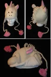 Small UNICORN HAT knit FLC LINED ski cap animal costume WHITE horse youth child