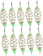 Abaodam 10pcs Spring Fishing Bait Holder Glow Carp Feeder Luminous Beads Hook Baiting Tool Night Fishing Spiral Bait Cage Carp Feeder