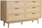 Artiss Chest of Drawers 6 Drawer Rattan Tallboy, Dresser Clothes Storage Cabinet Organizer Lowboy Bedside Table Bedroom Furniture Home Living Room Hallway Entryway