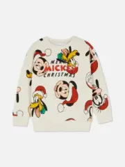 Disney Mickey Mouse Sweatshirts Kids Ecru Christmas Crewneck SMALL 6-7y Primark*