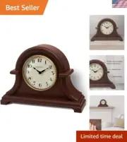 Classic Walnut Brown Vintage Desk Clock - Silent Quartz Movement, 12.7w x 9.06h