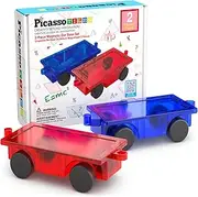 PicassoTiles 2 Piece Car Truck Set w/Extra Long Bed & Re-Enforced Latch, Magnet Building Tile Magnetic Blocks -Creativity Beyond Imagination! Educational, Inspirational, Conventional,& Recreational!