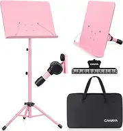 CAHAYA Sheet Music Stand Metal Portable with Carrying Bag, Sheet Music Clip, Projector Stand, Portable Podium Stand, Laptop Stand Pink, Height up to 145 cm, Model CY0194-1