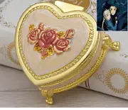 SANKYO GOLD TIN ALLOY PINK HEART WIND UP MUSIC BOX : HOWLS MOVING CASTLE