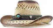 [YYUIXYJT] Natural Straw Cowboy Hat Women Men Handmade Weave Cowboy Hats for Lady Tassel Summer Western Sombrero Hombre Beach Hats