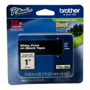 Brother P-Touch TZe-355 TZe Tape 1" White Print on Black Tape .94" x 26.2 ft