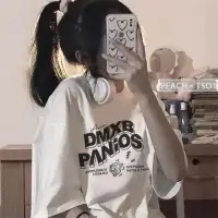 在飛比找momo購物網優惠-【D.studio】韓版寬鬆字母半長袖短袖上衣(短袖t恤 女