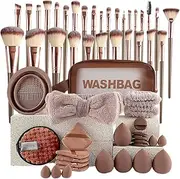 Make up Brushes and Sponges - 56X Foundation Blush Concealer Brushes Kit | Makeup Tool Set with Organizer Bag for Women, Girls, Beginners, Professionals