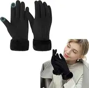 [dinghaole] Women Touch Screen Gloves, Stylish Faux Suede Soft Warm Cosy Winter Gloves, Winter Warm Fleece Lined Touchscreen Gloves, for Driving Running Skiing Cycling Camping, Black, One Size