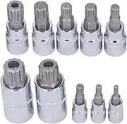 10 Pcs Triple Square Spline Bit Socket Set M4-M18 1/4in 3/8in 1/2in Drive CR V Bit Socket Kit with Storage Box for Mechanics