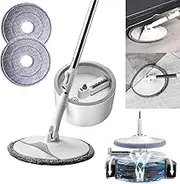 Fohouse Spin Mop and Bucket, Mop and Bucket with Wringer Set, Hands Free Flat Floor Mop and Bucket, 2 Washable Microfiber Pads Included, Wet and Dry Use, for for Home, Kitchen, Bathroom Cleaning
