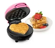 My Mini Pink Heart Shaped Waffle Maker 5" Non-Stick Quickly Heats