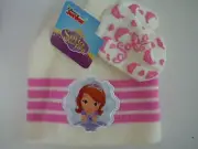 DISNEY JUNIOR SOFIA THE FIRST CUTE GIRLS'WINTER HAT & MITTENS SET ONE SIZE FITS