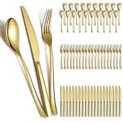 Gold Wedding Silverware Set 60pcs Service for 20, Titanium Plating Stainless ...