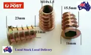 Qty 10 M10 23mm Wood Timber Threaded Flange Zinc Plated Alloy Insert Nut Nutsert