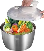 Salad Spinner Large - Stainless Steel Washer, Rotating Handle, Vegetable Dryer | High-Efficiency Salad Mixer with Quick Drying Feature, Lettuce Spinner for Washing and Drying Fruits and Veggies