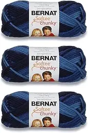 Bernat Softee Chunky Yarn Super Bulky #6 Denim Ombre 3 Skeins