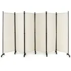 6-Panel Folding Room Divider 1.72m Rolling Privacy Screen w/ Lockable Wheels