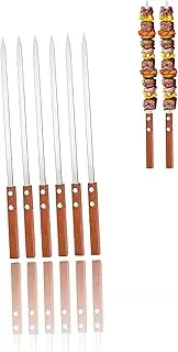 19 Inch Turkish BBQ Skewers Set - 6 Pcs Stainless Steel Kebab Skewers with Wooden Handles for Authentic Koobideh Kebabs and Outdoor Grilling Adventures