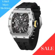 42mm PAGANI DESIGN Rubber Skeleton Dial Japan VH65 Quartz Men's Wrist Watch