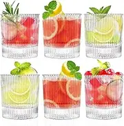 Luminthra 13 oz Highball Ribbed Glasses, Set of 6 - Ideal for Cocktails, Iced Coffee, and Iced Tea - Durable Drinkware (Style 2)