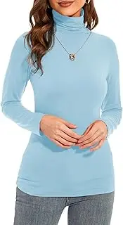 [Anyeager] Womens Long Sleeve Turtleneck T-Shirts Casual Lightweight Slim Fit Cozy Base Layer Top, Light Blue, X-Large
