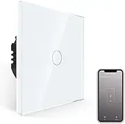 JIMEIDA Smart Touch Light Switch, White Glass Panel, 600 W, Smart Light Switch for Alexa, Google Home, 1 Gang with Status LED, Neutral Conductor Required