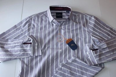 Tommy Bahama Shirt Safi Stripe Violet Purple Silk Blend T317459 LS New Medium M