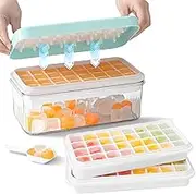 64 Cavity Ice Tray Set - Pop-Up Silicone Molds with Lids and Storage Bins, BPA-Free Food-Grade Silicone, Including Spoon and Press Plate, Great for Parties, Get-Togethers and DIY Fun